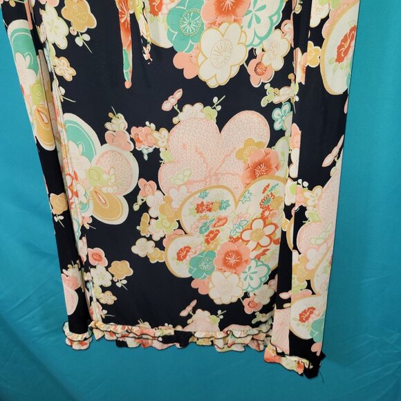 Floral Kim Stein Rayon Skirt Size 2 Black Multi-Color Mid-Length - Picture 3 of 10